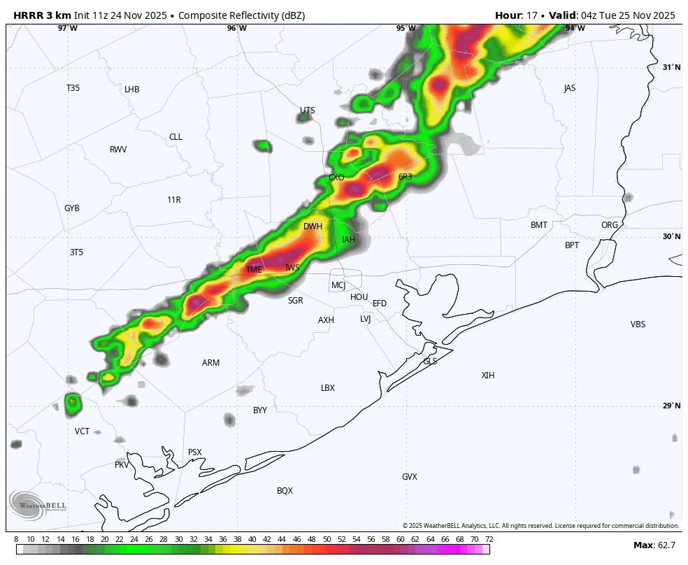 Thunderstorms possible this evening ahead of a Tha 20251124 195104