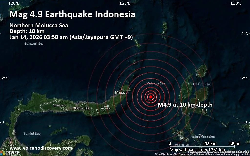 Moderate Magnitude 49 Earthquake 113 Km Southeast 20260113 234829