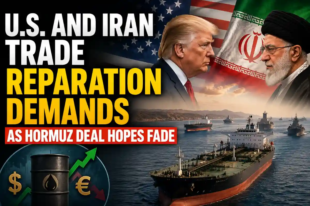 Oil tankers near the Strait of Hormuz as U.S.-Iran negotiations over reopening the waterway face renewed disputes over compensation and sanctions.